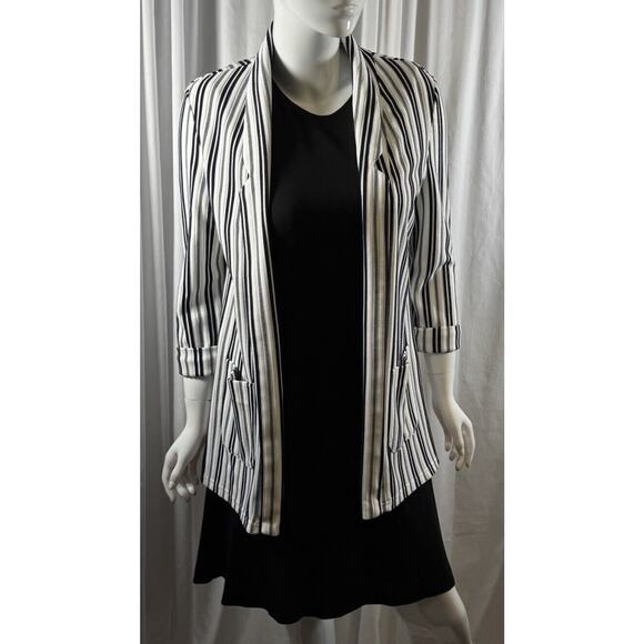 AMISU Stripes Open Blazer, White Black Gray 10 Coastal Chic 72-16 - Picture 1 of 16